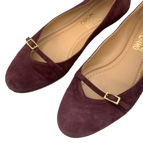 Salvatore Ferragamo Audrey Ballet Flats Women's Suede Burgundy Size 6C - Picture 4 of 9